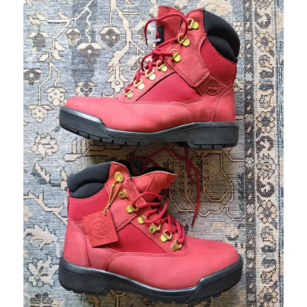 Timberland Men's Field Waterproof Dark Red Nubuck Boots Mens Size 7.5